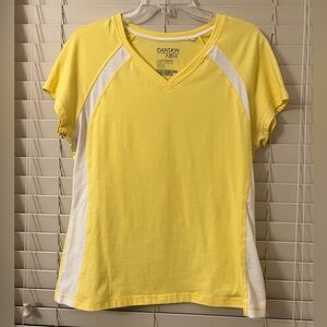 Danskin Now Women’s Large Yellow Shirt V-Neck Active Tee T-Shirt Athletic Top